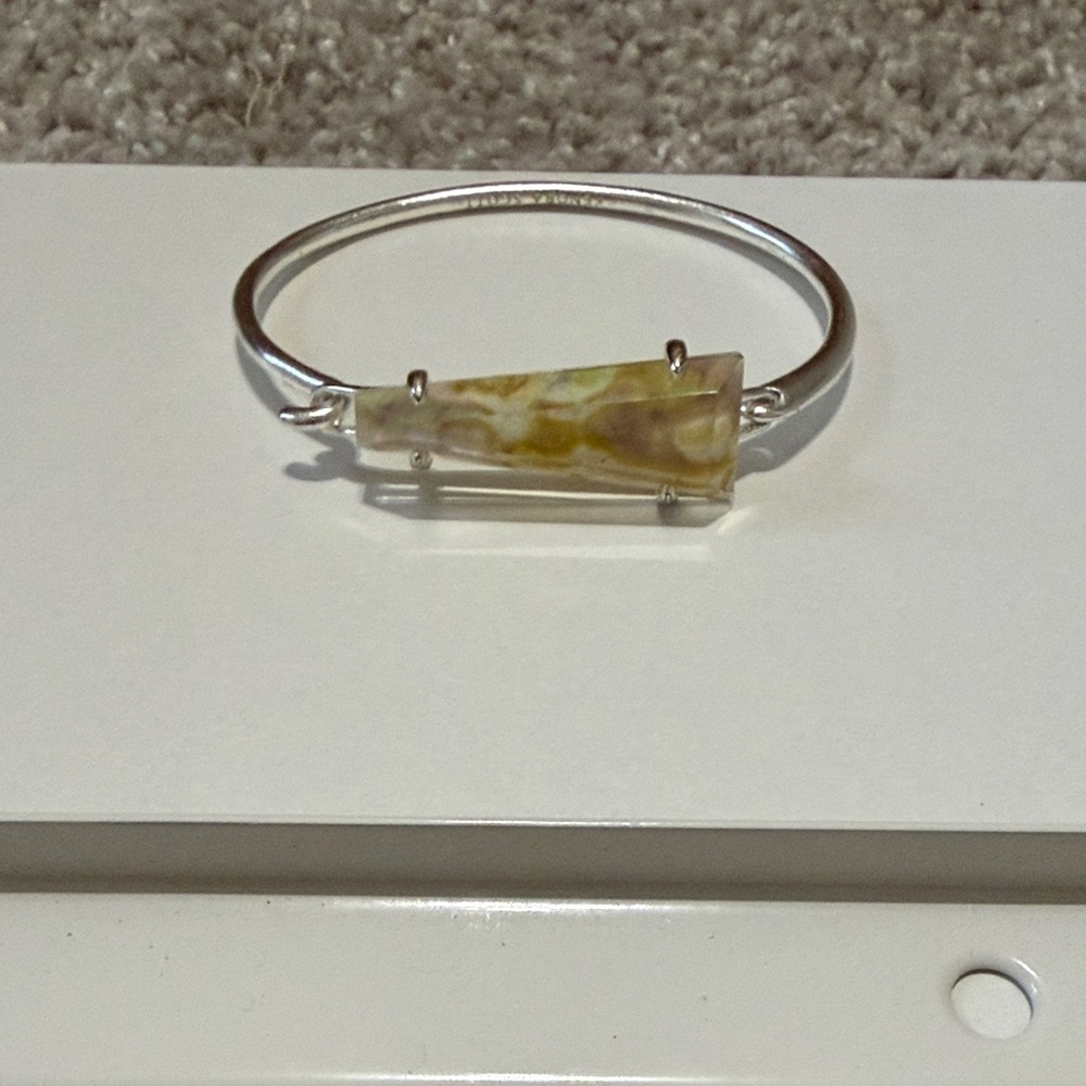 Kendra Scott Silver Bracelet with Cream and Brown Stone